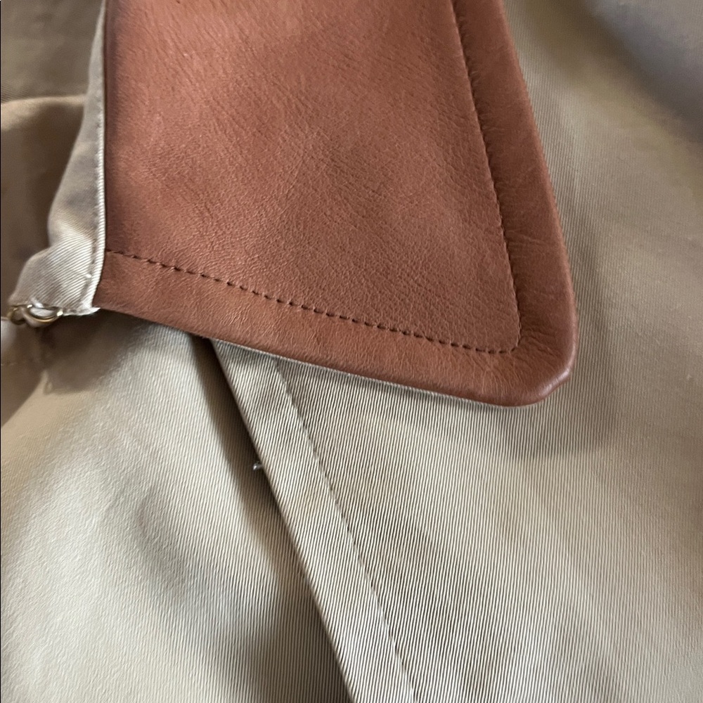 Ralph Lauren green label Cream Trench Coat Brown Collar double breasted crop - Picture 4 of 7